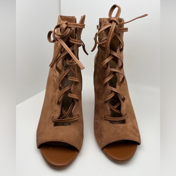 Sam Edelman Yvie Lace-up Saddle Leather Suede Tan Booties Women's Boots Size 8 - Picture 4 of 13